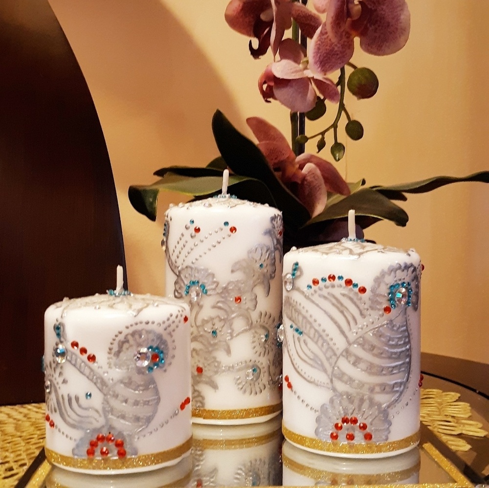 White and silver candles set